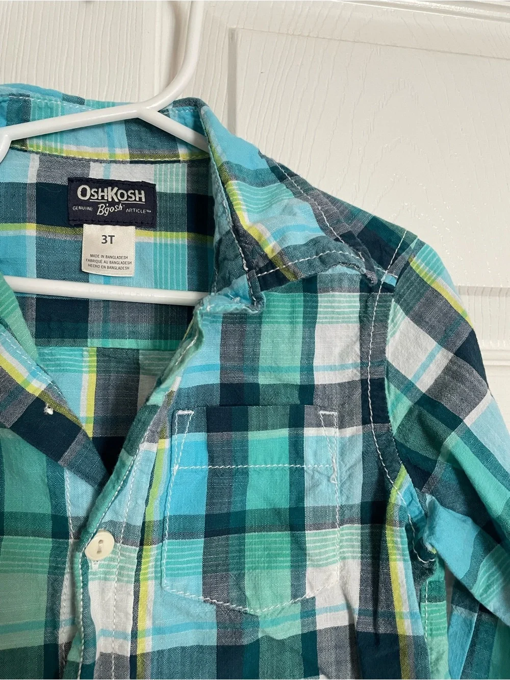 OshKosh B'gosh 100% Cotton Size 3T Teal & Blue Plaid Button-Down Shirt